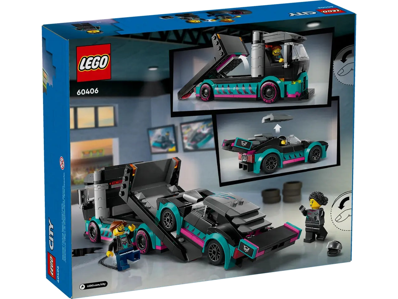 Lego city great vehicles auto da corsa e trasportatore