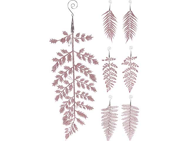 Pendente natalizio foglia rosa glitterato 32cm