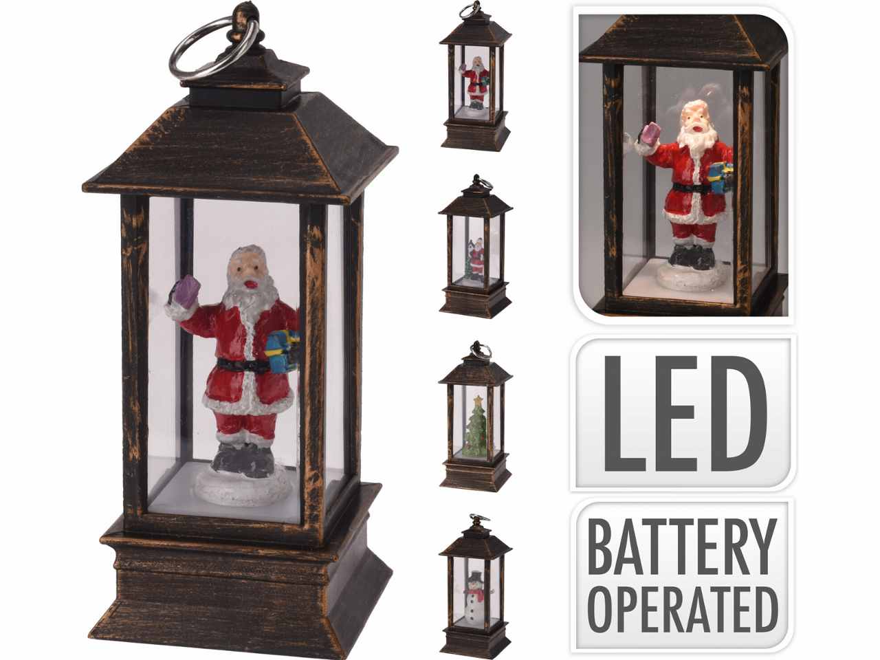 Lanterna con figura natalizia e led 12cm ampolla acqua lanterna