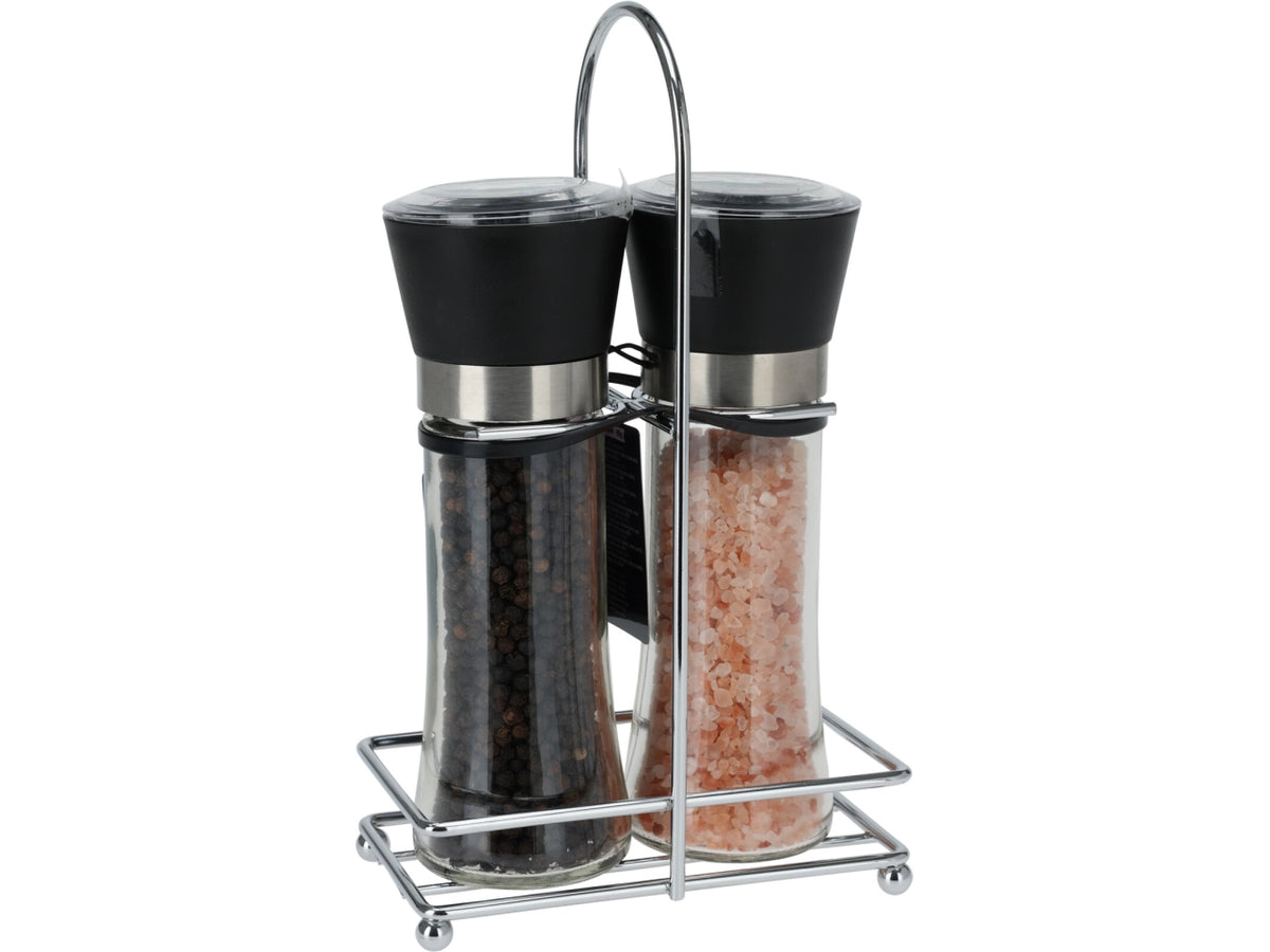 Set macina sale e pepe in vetro trasparente con supporto stile classico - 23x14x8 cm - Koopman