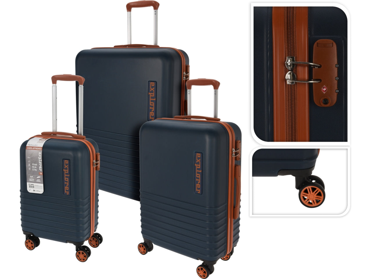 Trolley in abs deluxe colore blu il set comprende 3 trolley