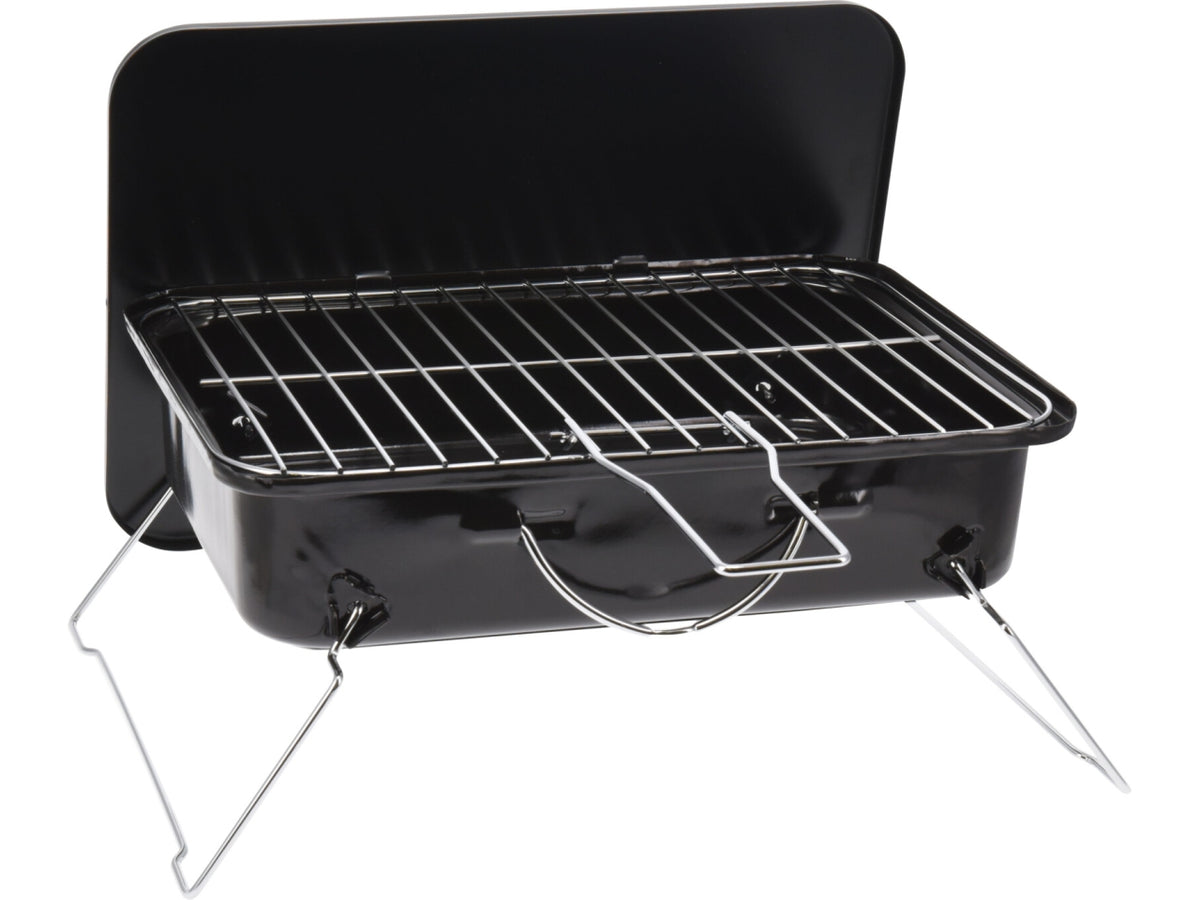 Mini Barbecue a carbonella portatile da Tavolo in Acciaio Nero, con Coperchio - Ideale per Picnic e Viaggi - 35x25x15 cm