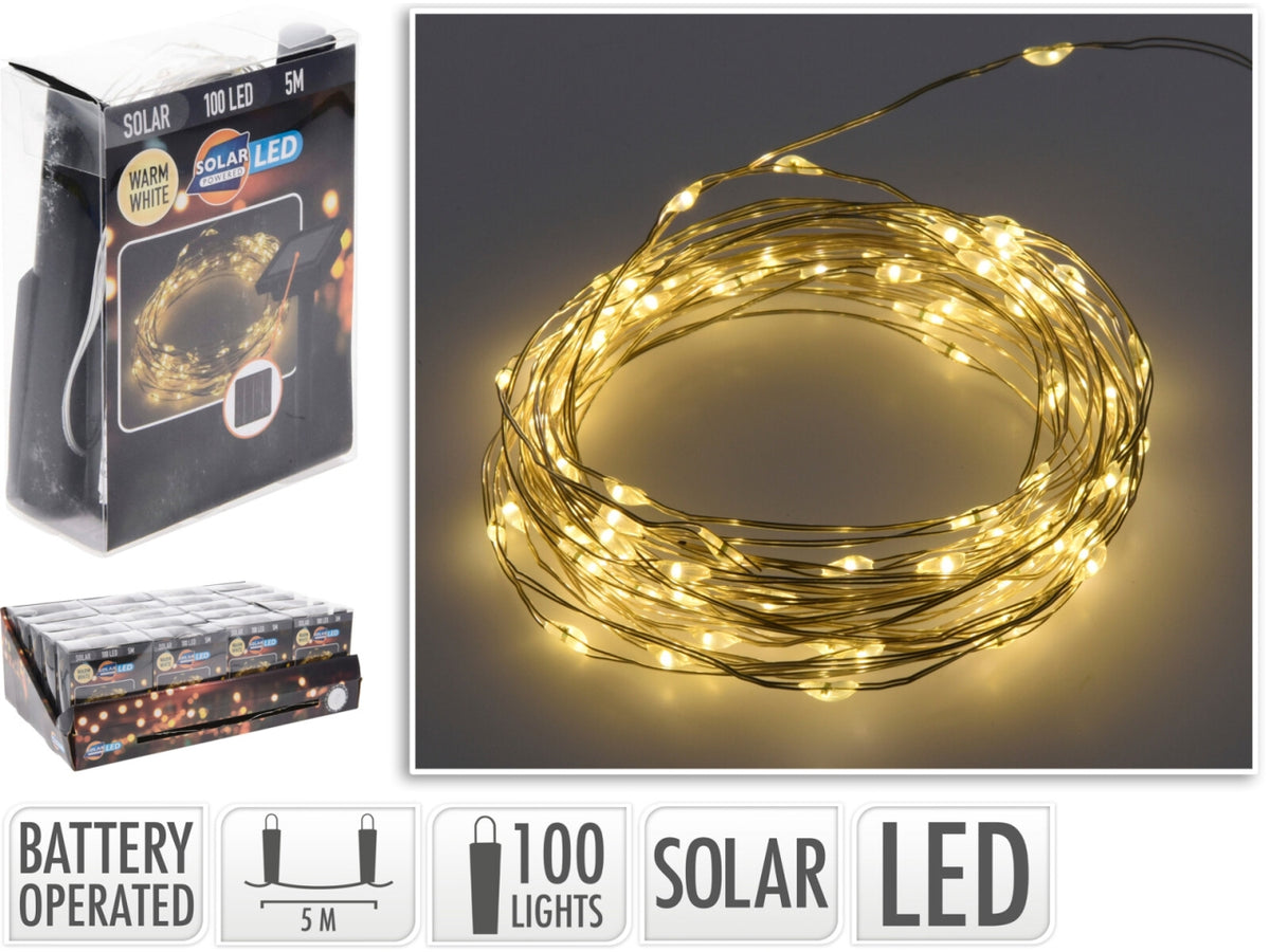 Catena luminosa solare da giardino LED bianco caldo - 100 microled con modalità illuminazione fissa, autonomia 6 ore - 7m - Koopman