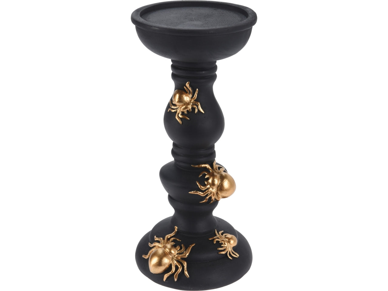 Portacandela nero e oro con decorazione ragni