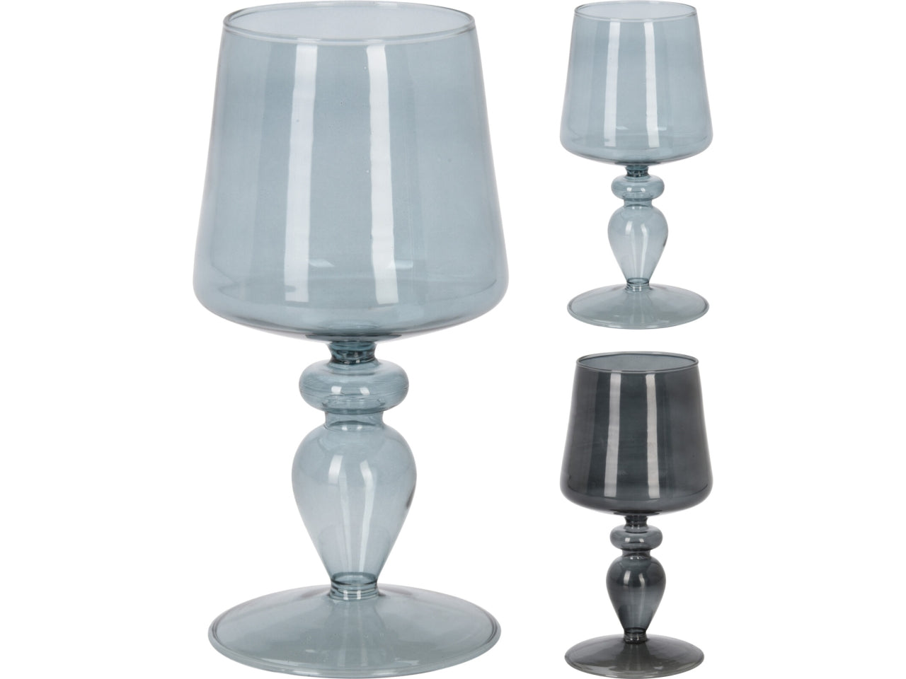 Lampada a calice per candele in vetro nero e grigio fumè 11x21 cm - Koopman