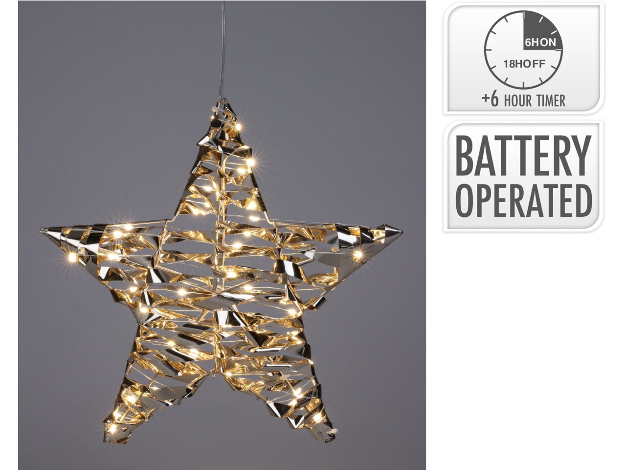 Stella decorativa con 40 led bianco caldo 30cm oro