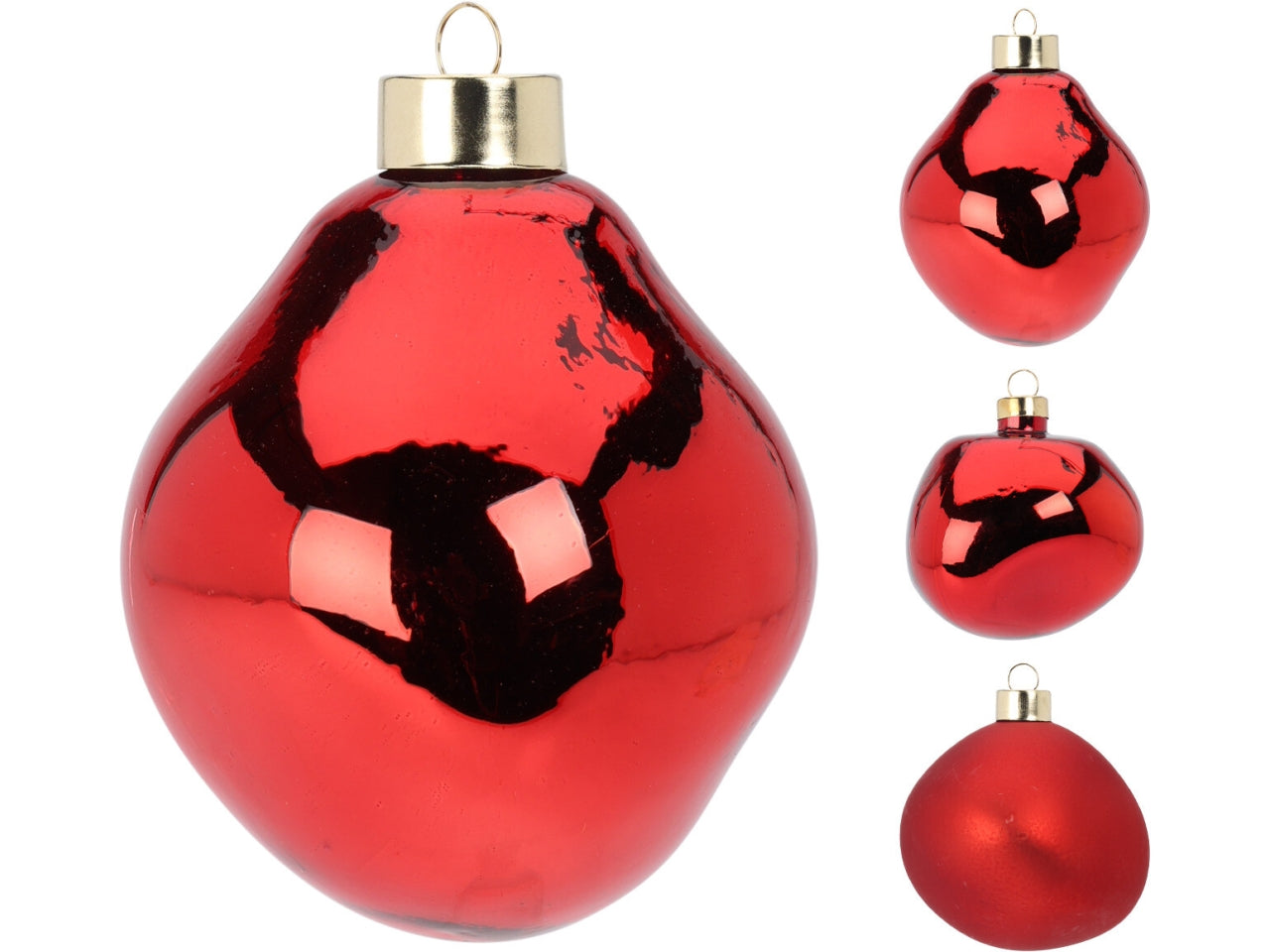 Palla di natale in vetro rosso 8cm in 3 assortimenti