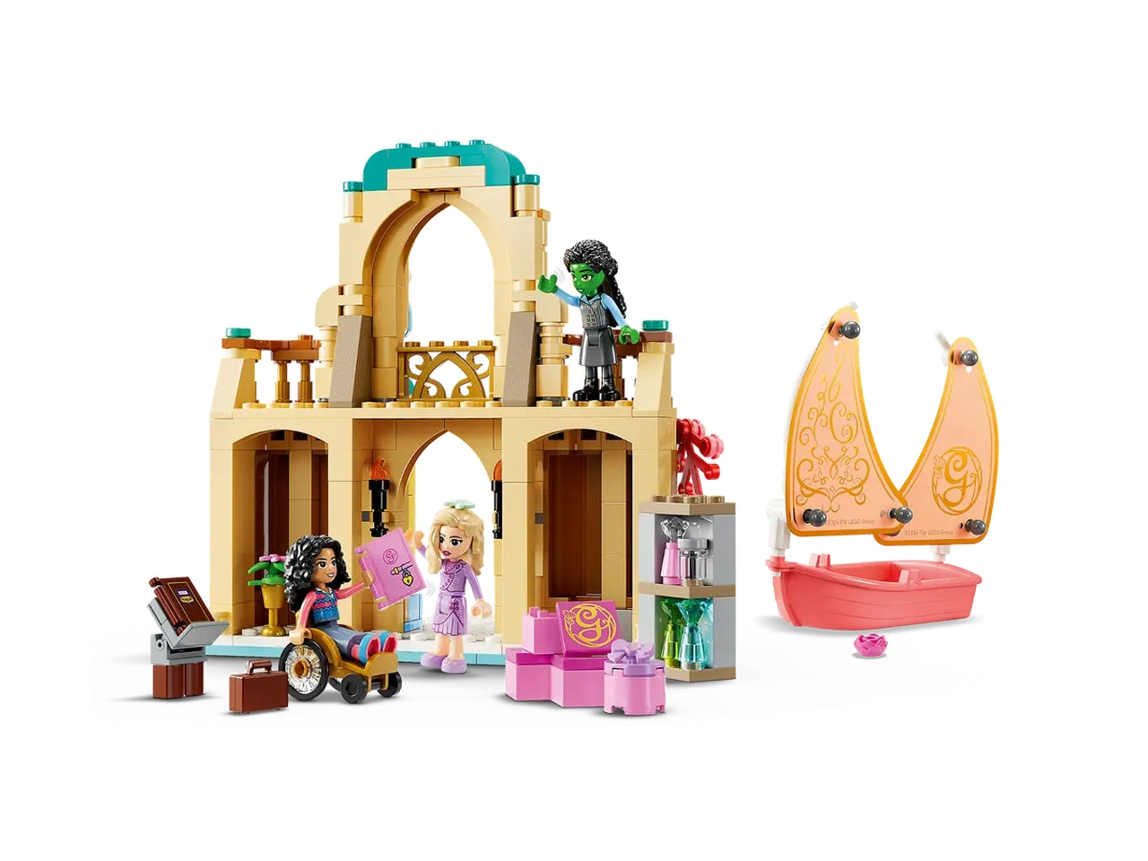 LEGO Wicked Glinda, Elphaba e Nessarose allâUniversità di Shiz, Giochi di Fantasia per Bambine e Bambini da 7 Anni con Barca, Casa delle Bambole Giocattolo e 3 Mini Bamboline, Idea Regalo 75681