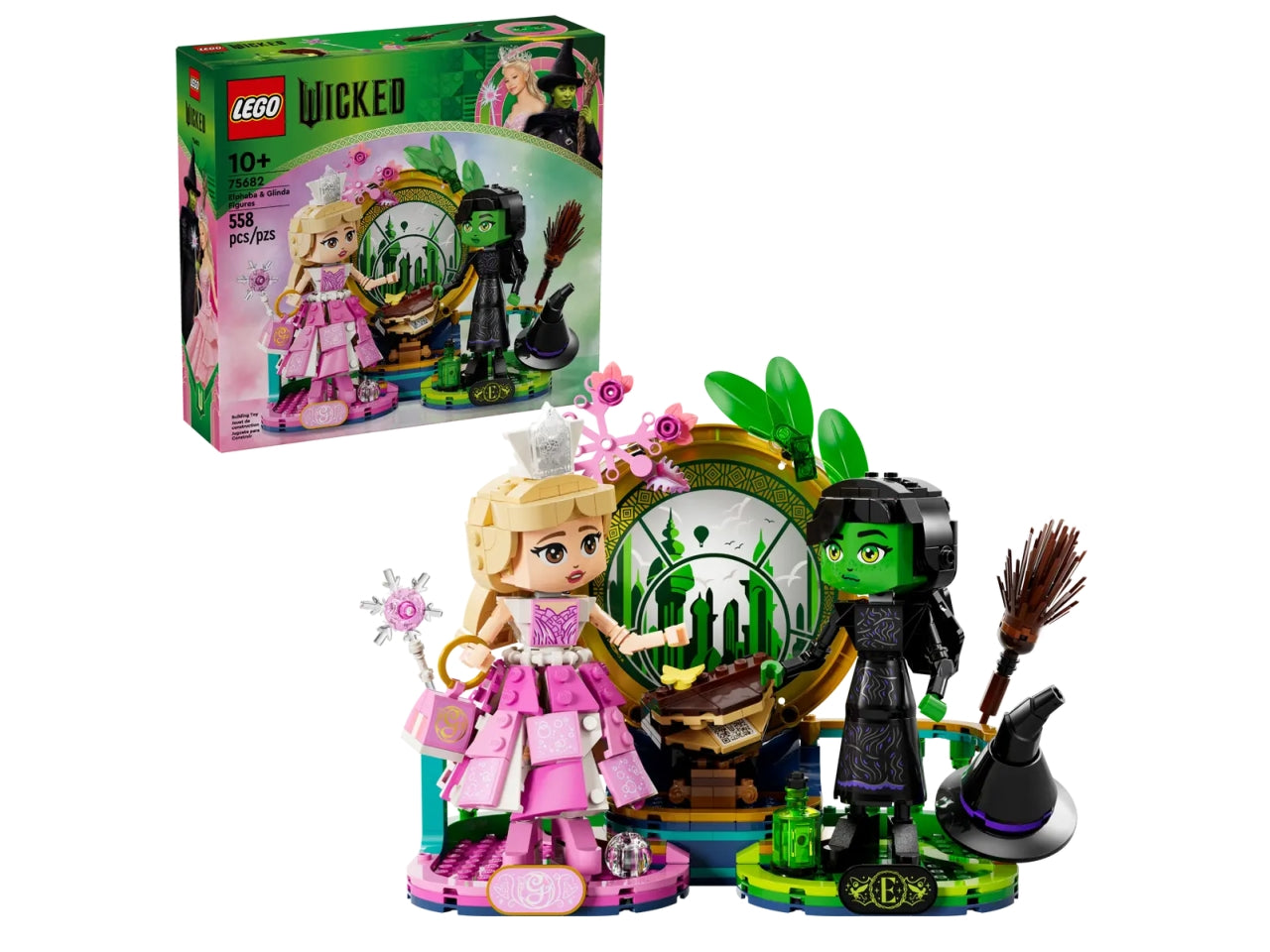 LEGO Wicked Personaggi di Elphaba e Glinda, Giochi di Fantasia per Bambine e Bambini da 10 Anni, 2 Figure da Costruire con Scopa Giocattolo, Borsa e Corona, Idea Regalo di Compleanno dal Film 75682