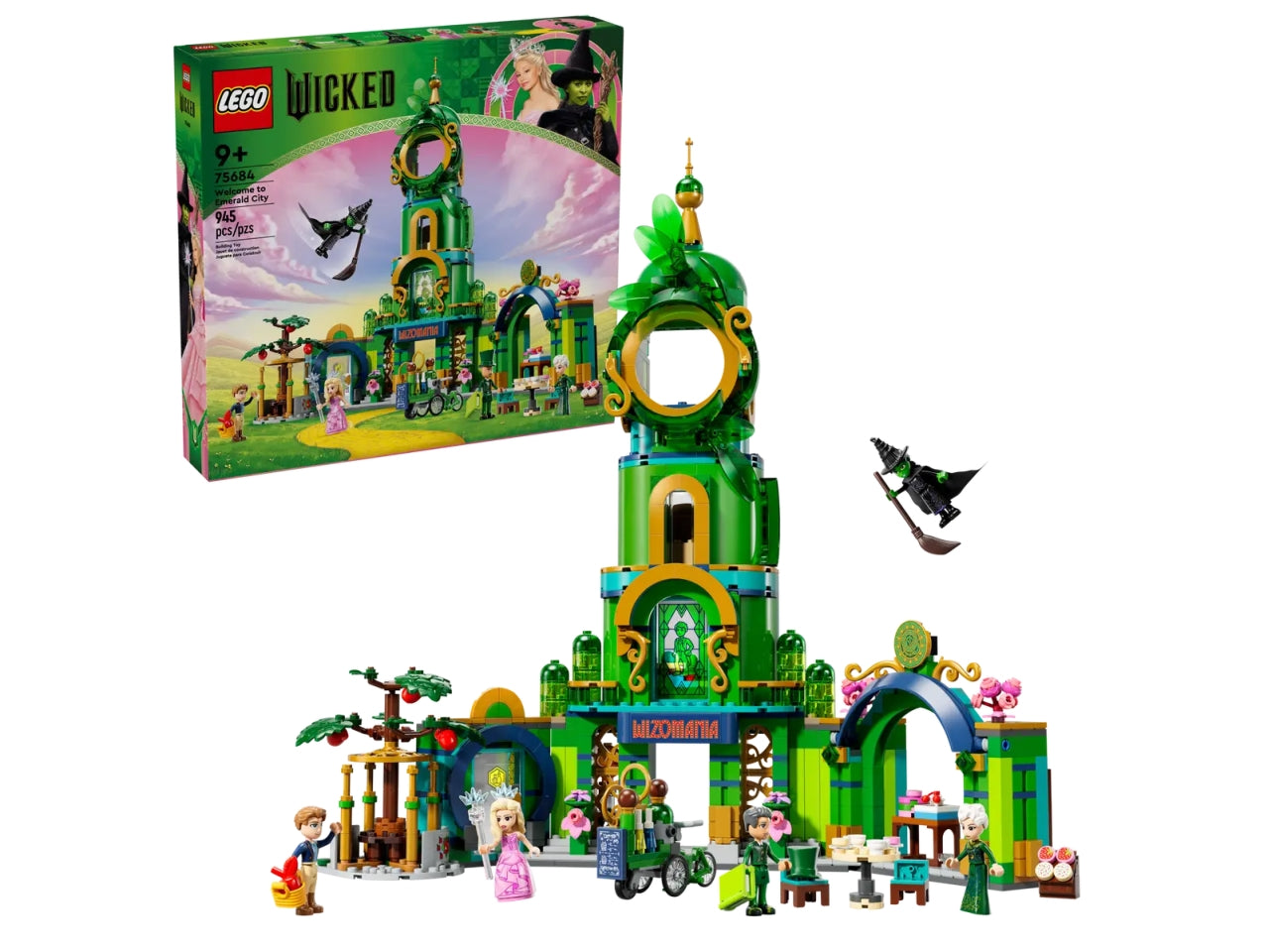 LEGO Wicked Benvenuti nella Città di Smeraldo, Gioco da Collezione per Bambine e Bambini da 9 Anni con Torre Giocattolo da Costruire e 5 Personaggi del Film tra cui Glinda e Elphaba, Idea Regalo 75684