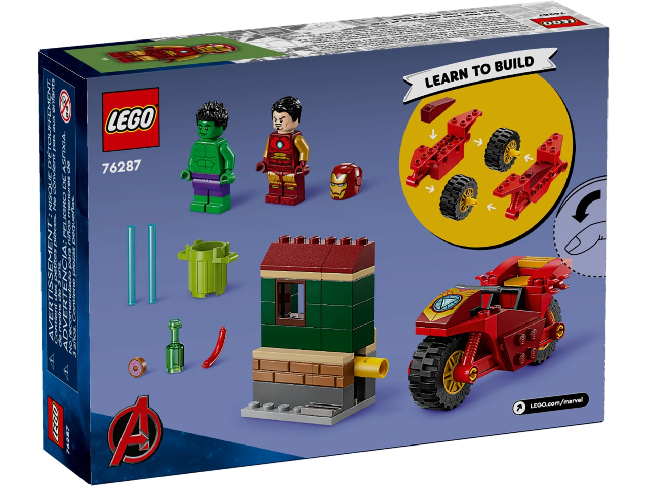 LEGO Marvel - Giocattolo costruibile di Iron Man e dellâIncredibile Hulk: questo set di gioco con moto e The Hulk per i bambini è stato appositamente pensato per i bambini e le bambine dai 4 anni in su 76287