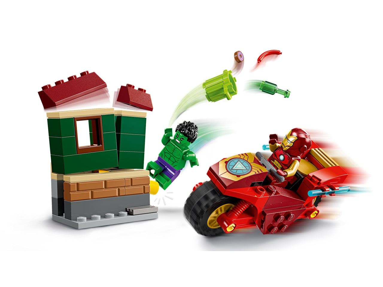 LEGO Marvel - Giocattolo costruibile di Iron Man e dellâIncredibile Hulk: questo set di gioco con moto e The Hulk per i bambini è stato appositamente pensato per i bambini e le bambine dai 4 anni in su 76287