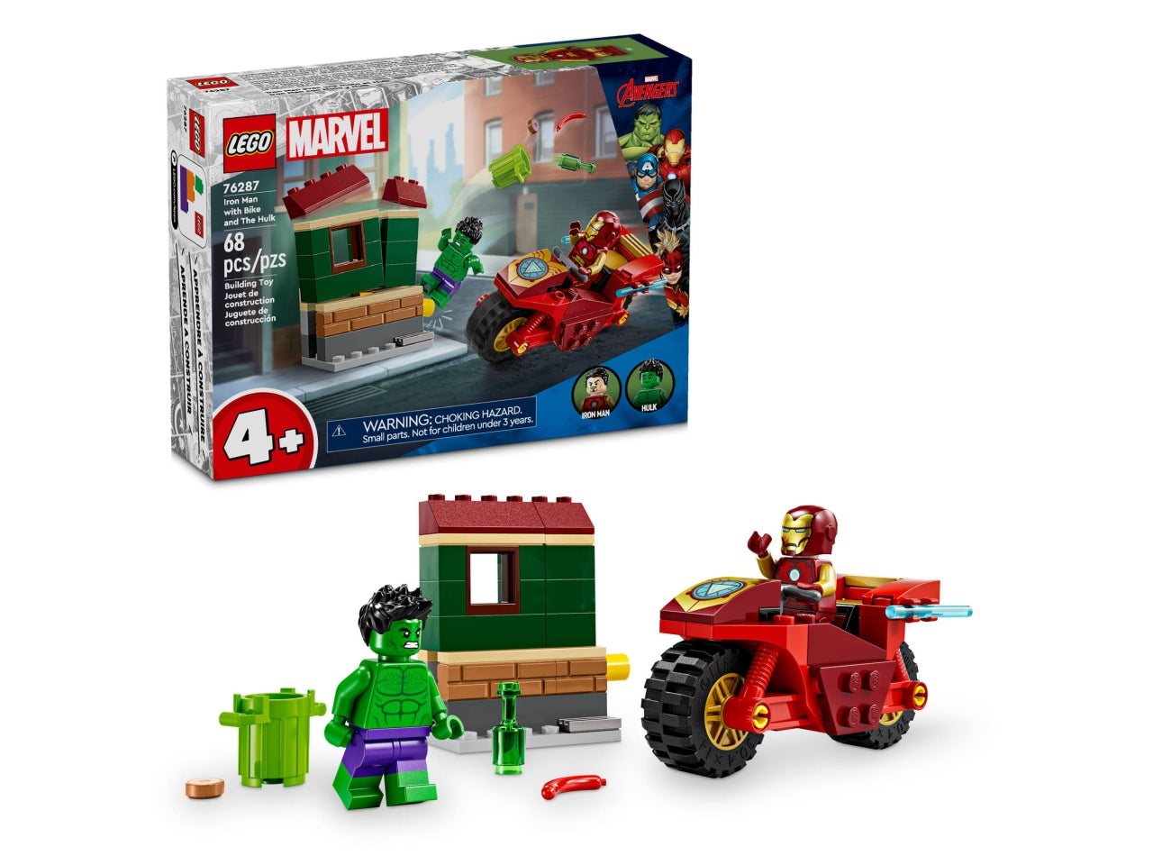 LEGO Marvel - Giocattolo costruibile di Iron Man e dellâIncredibile Hulk: questo set di gioco con moto e The Hulk per i bambini è stato appositamente pensato per i bambini e le bambine dai 4 anni in su 76287