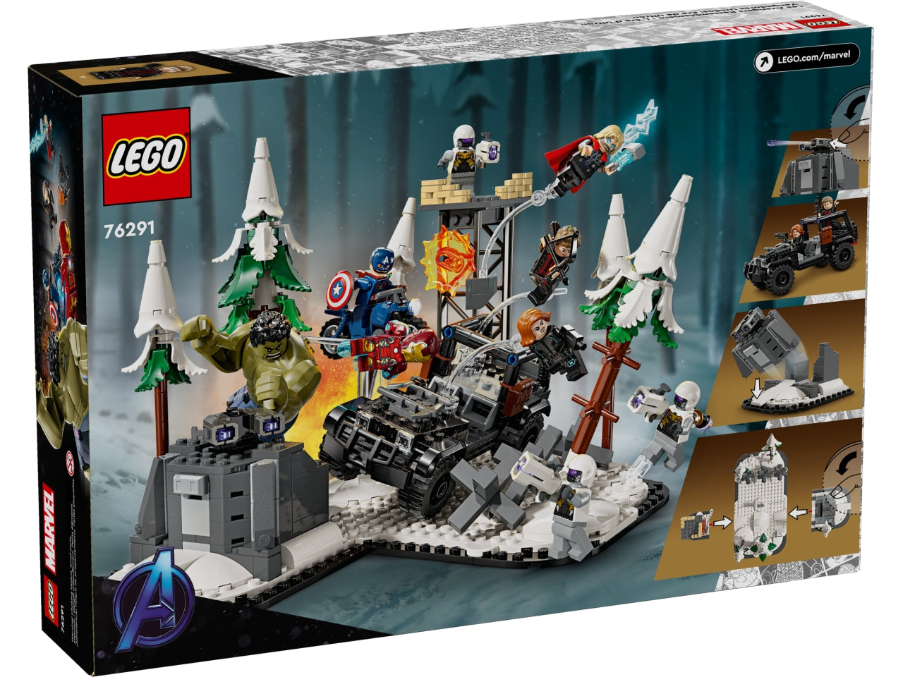 LEGO Marvel - Playset Avengers: questo giocattolo con supereroi costruibili ricrea lâepica battaglia di Avengers: Age of Ultron dei Marvel Studios con una serie di minifigure e caratteristiche autentiche 76291
