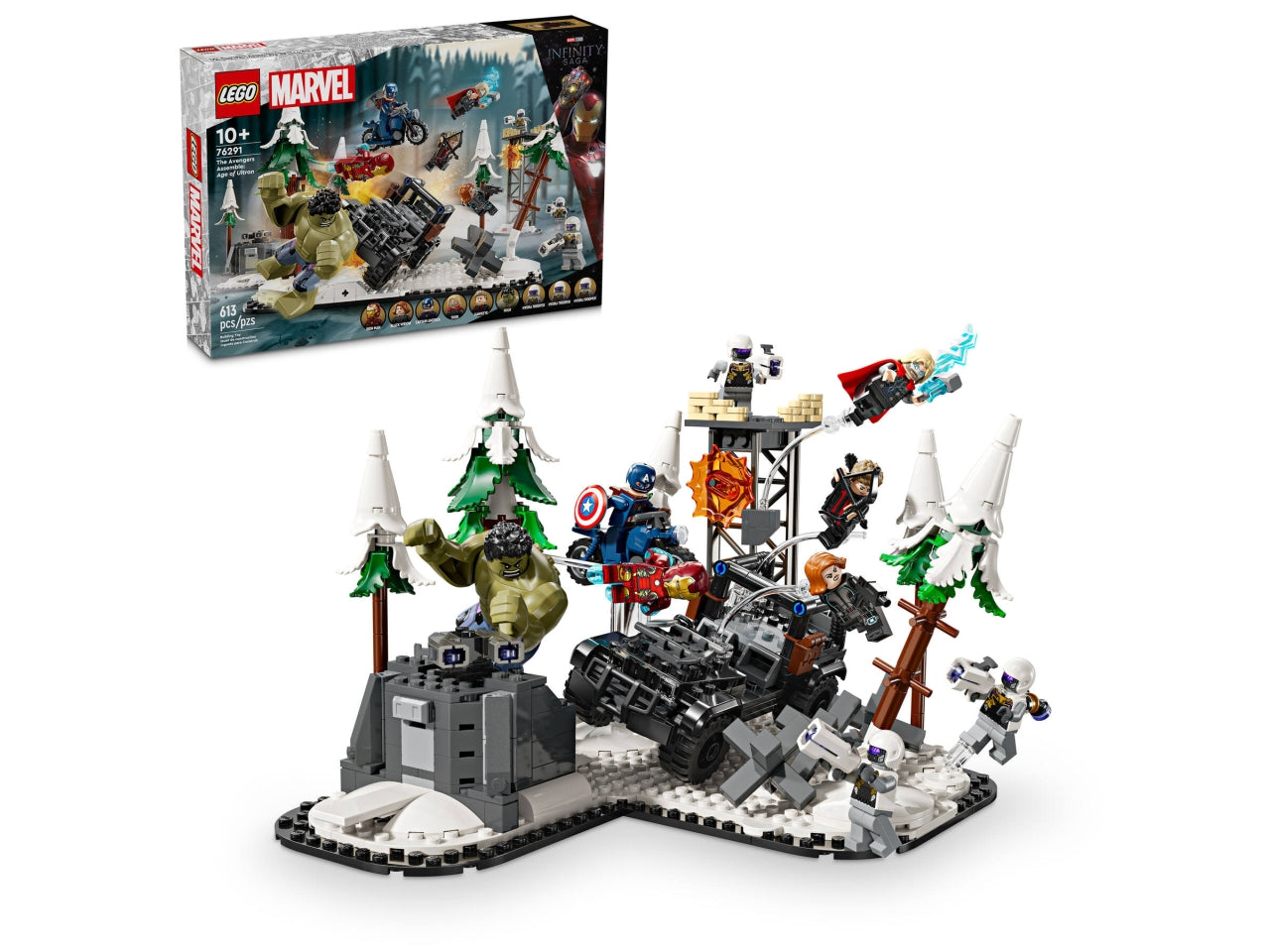 LEGO Marvel - Playset Avengers: questo giocattolo con supereroi costruibili ricrea lâepica battaglia di Avengers: Age of Ultron dei Marvel Studios con una serie di minifigure e caratteristiche autentiche 76291