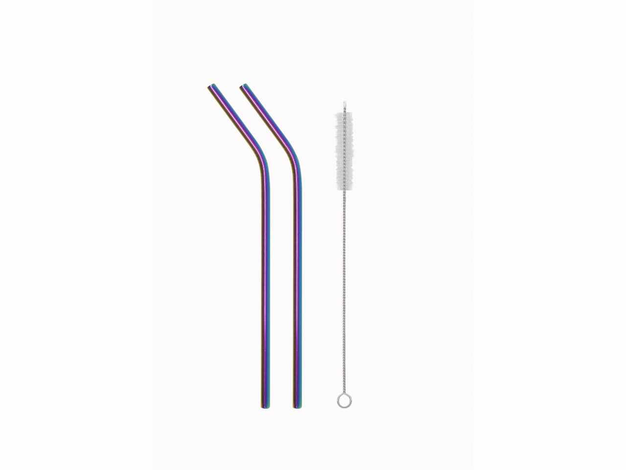 Set 12 pezzi cannucce con piega pvd arcobaleno + 1 scovolino inox 18/10 cannucce: l.215mm d.6mm - scovolino: l.200mm