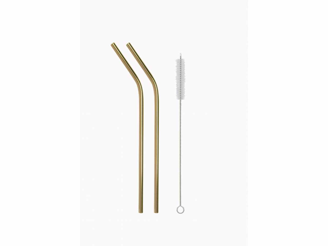 Set 12pezzi cannucce con piega pvd copper + 1 scovolino inox 18/10 cannucce: l.215mm d.6mm - scovolino: l.200mm