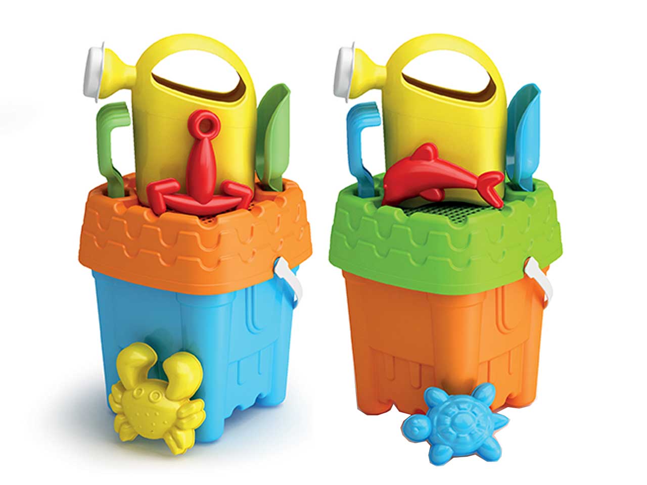 Secchiello castello set spiaggia con innaffiatoio e formine in plastica multicolor - Adriatic