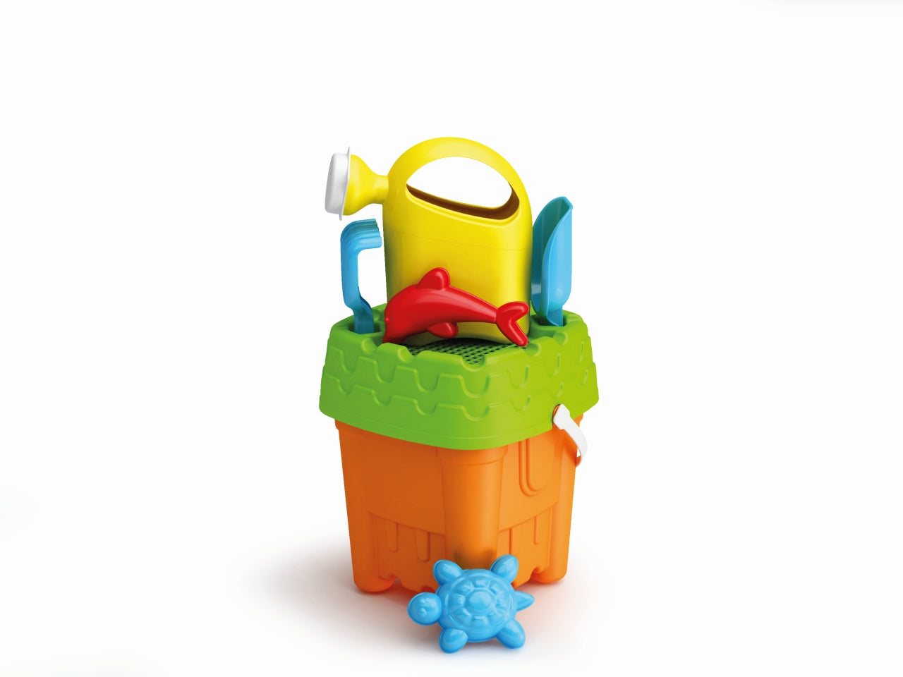 Secchiello castello set spiaggia con innaffiatoio e formine in plastica multicolor - Adriatic