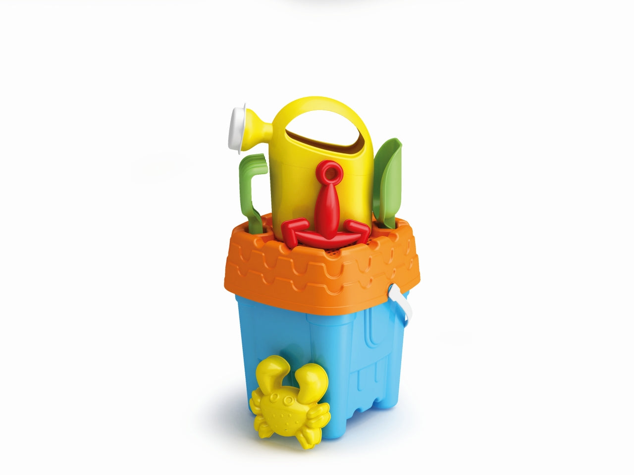 Secchiello castello set spiaggia con innaffiatoio e formine in plastica multicolor - Adriatic
