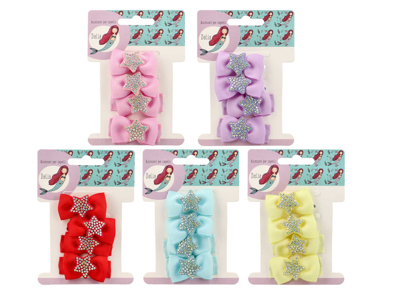 Set 2 clic clac e 2 polsini con stella strass poliestere, metallo senza nichel