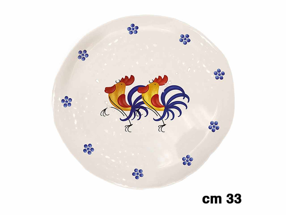 Vassoio tondo in melamina 33cm con decorazione galli