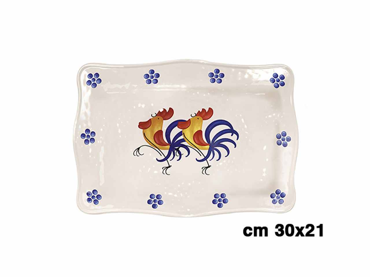 Vassoio rettangolare in melamina 30x21cm con decorazione galli $