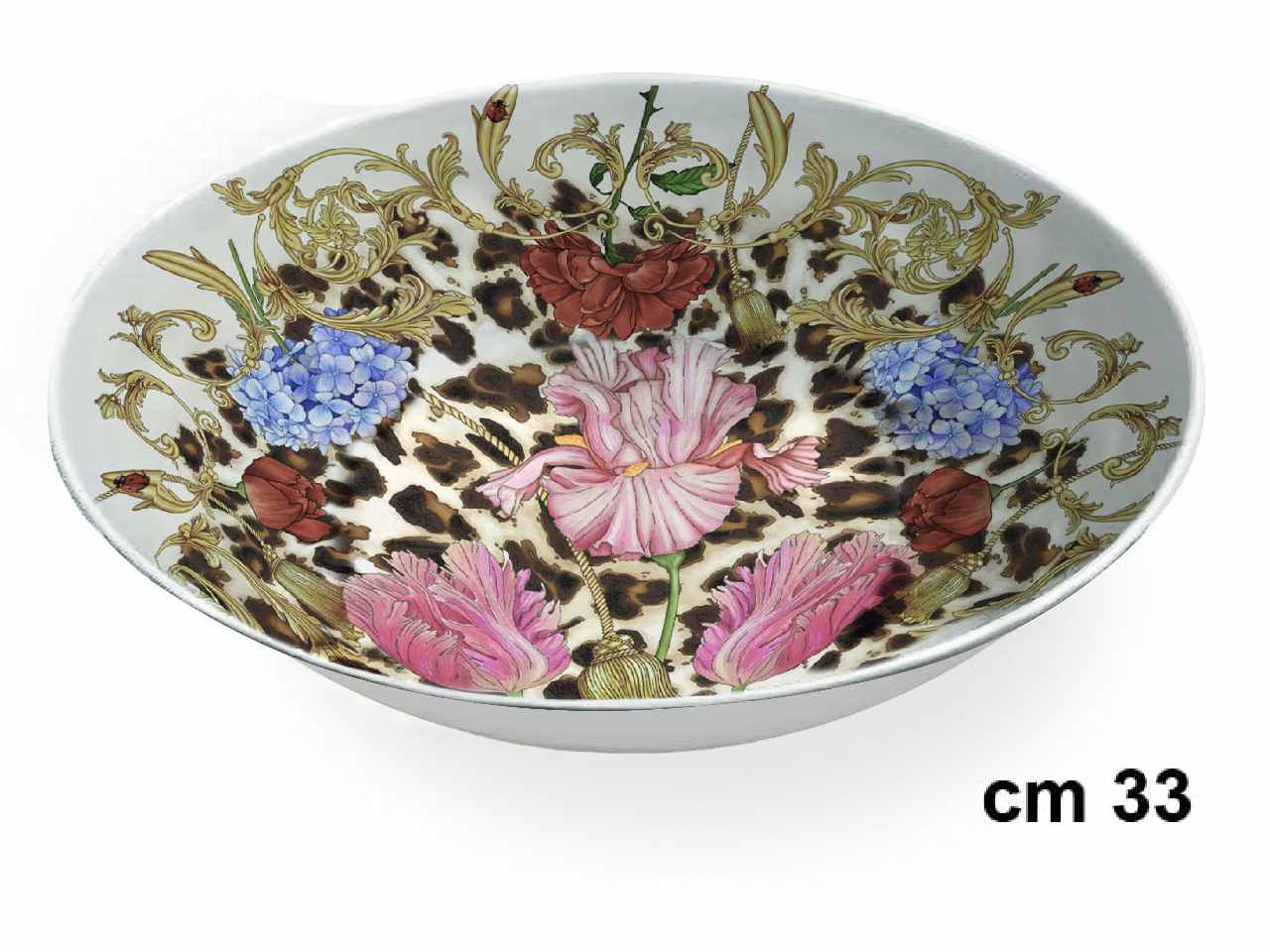 Insalatiera bassa in melamina con decorazione barocco 33xh.9cm
