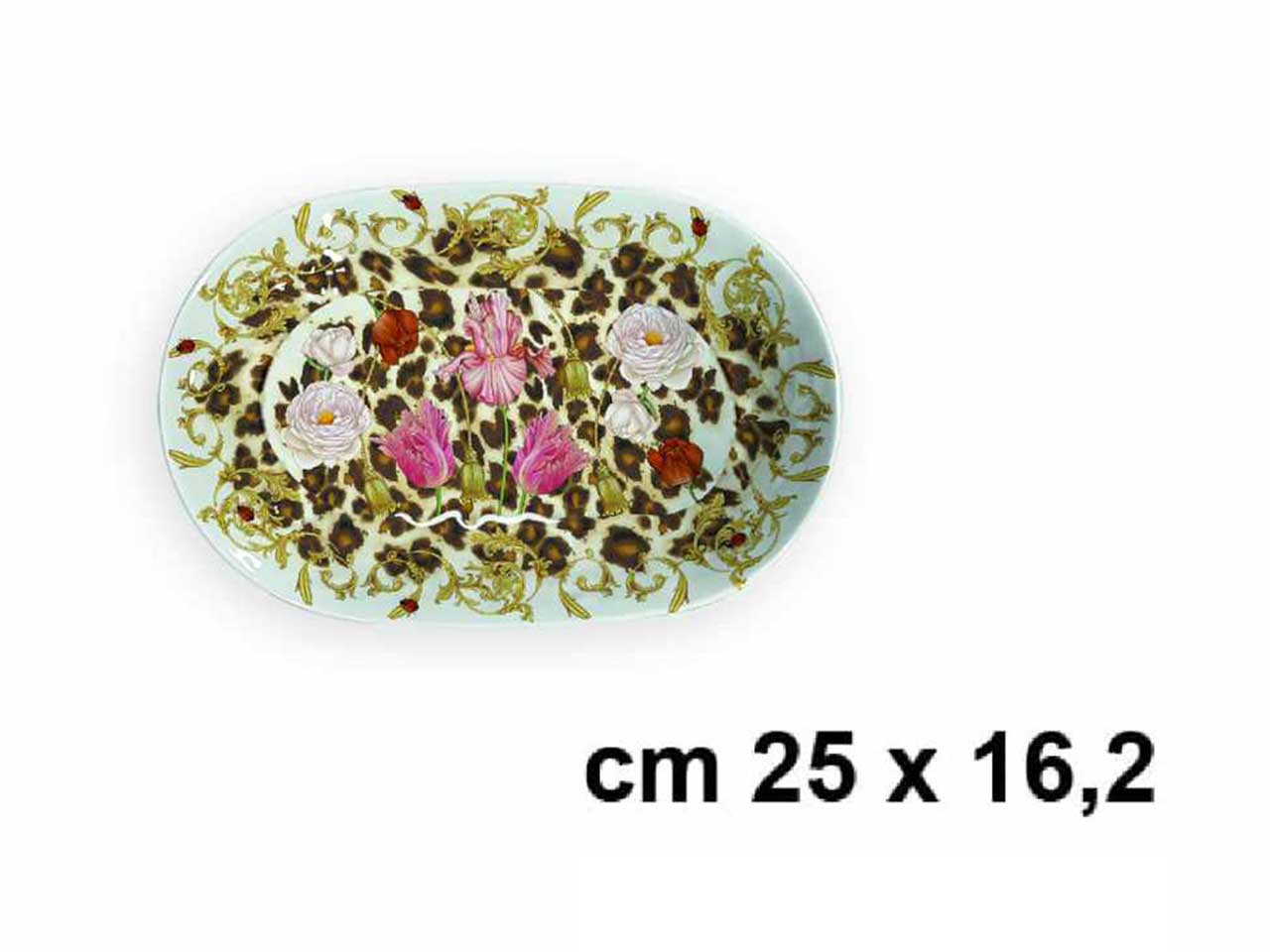 Vassoio fondo in melamina 25x16,2cm h.4,5cm con decorazione barocco