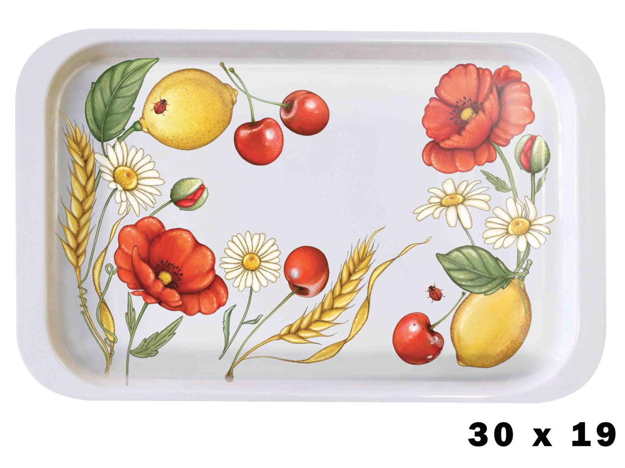 Vassoio da caffe' 30x19cm in melamina decoro papaveri