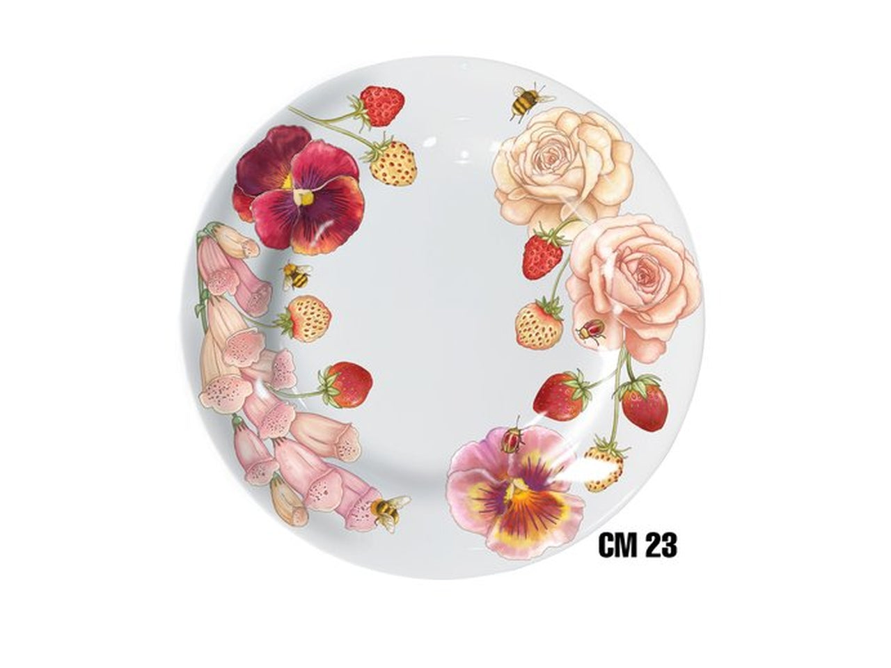 Piatto piano melamina 23cm fiori rosa
