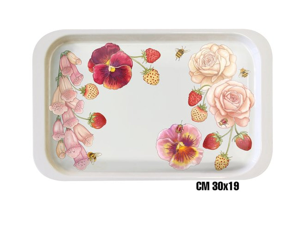 Vassoio caffe 30x19cm melamina fiori rosa