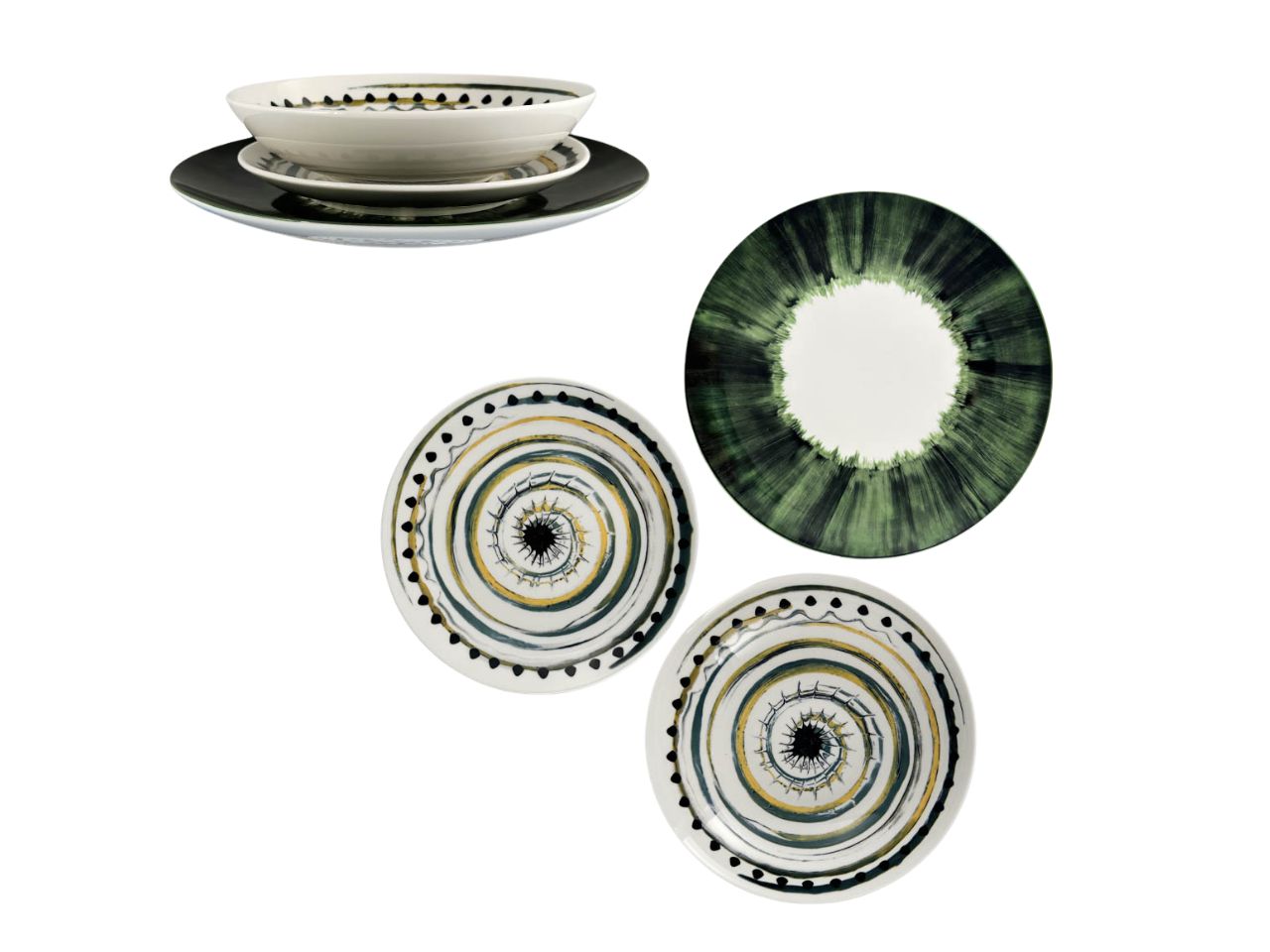 Piatto piano in porcellana fantasia astratta verde enero 27 cm - Maison TortorÃ