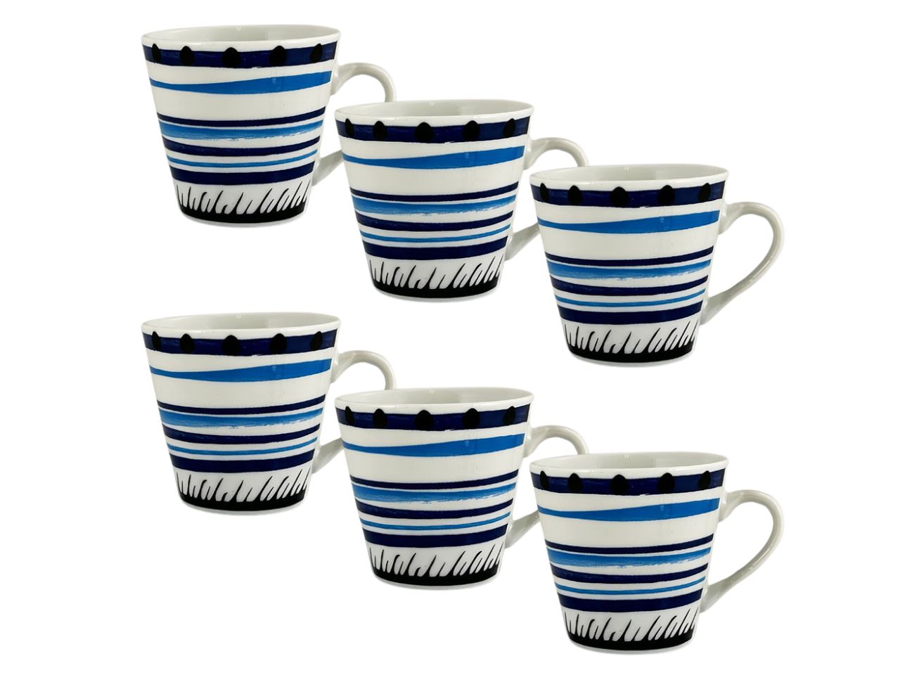 Tazze senza piattino stile mediterraneo in porcellana blu 90 ml, set da 6 tazzine, Linea Apulia - Maison TortorÃ