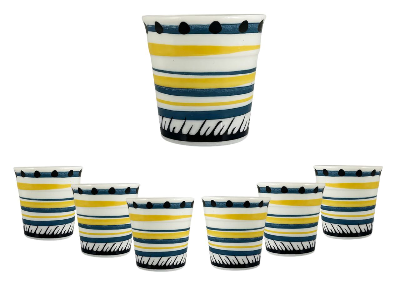 Bicchierini caffè stile mediterraneo in porcellana ottanio e giallo 50 ml, set da 6 bicchierini, Linea Apulia - Maison TortorÃ