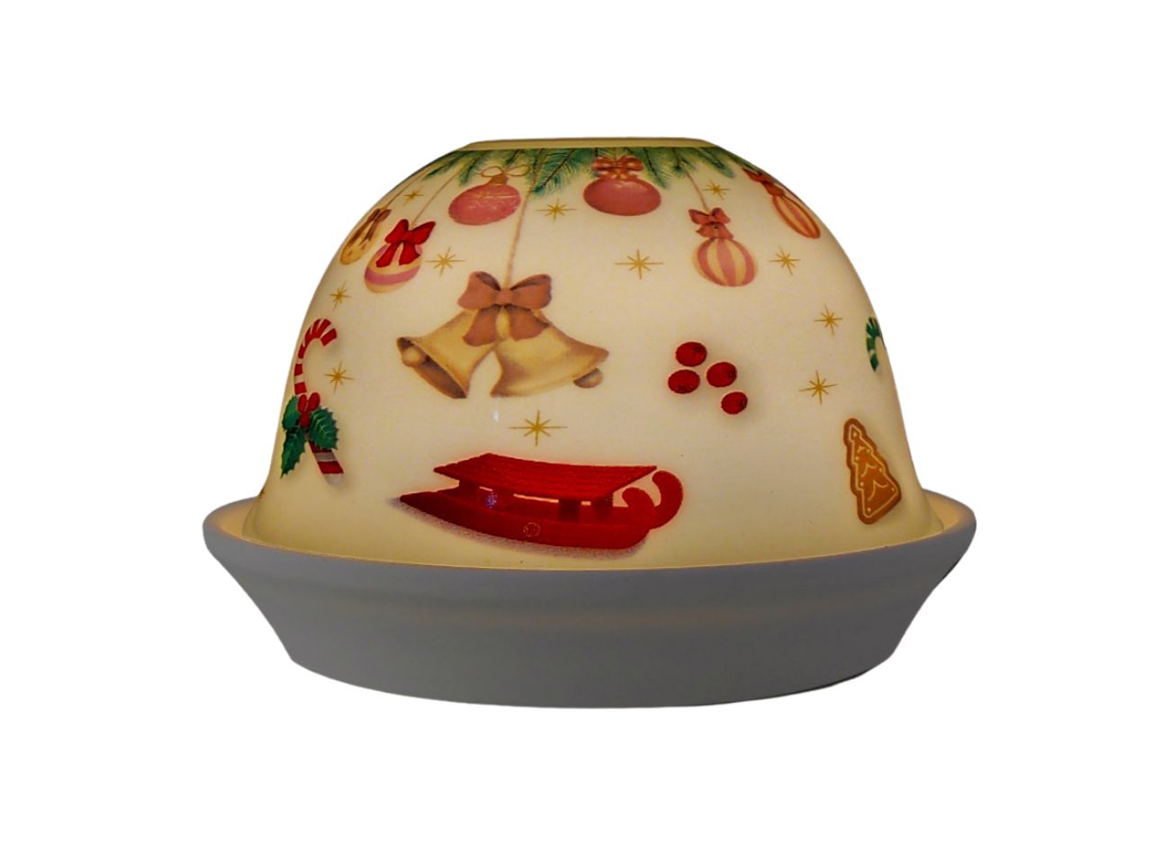 Lampada da tavolo natalizia decorativa multicolor con led a coppa rovesciata 12x8 cm - Arca