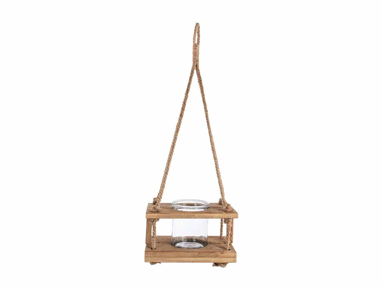 Lanterna in legno e vetro da appendere 28x18x77cm