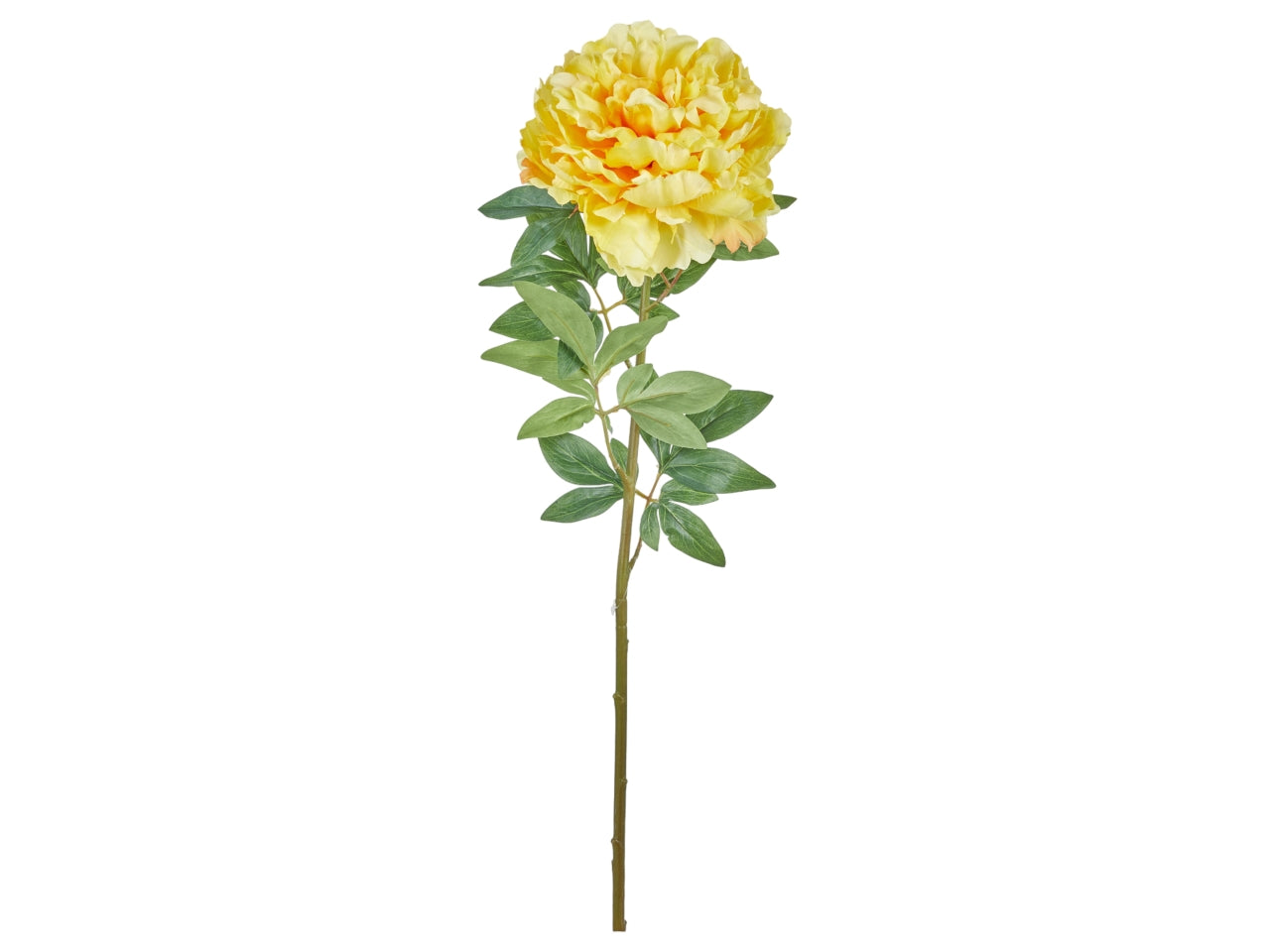 Peonia gialla artificiale con stelo flessibile, foglie e fiore in tessuto 70 cm - Arpimex