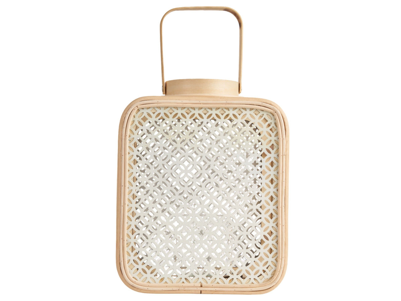 Lanterna in rattan e metallo vintage naturale e bianco per candele 20,5x15x28 cm - Arpimex