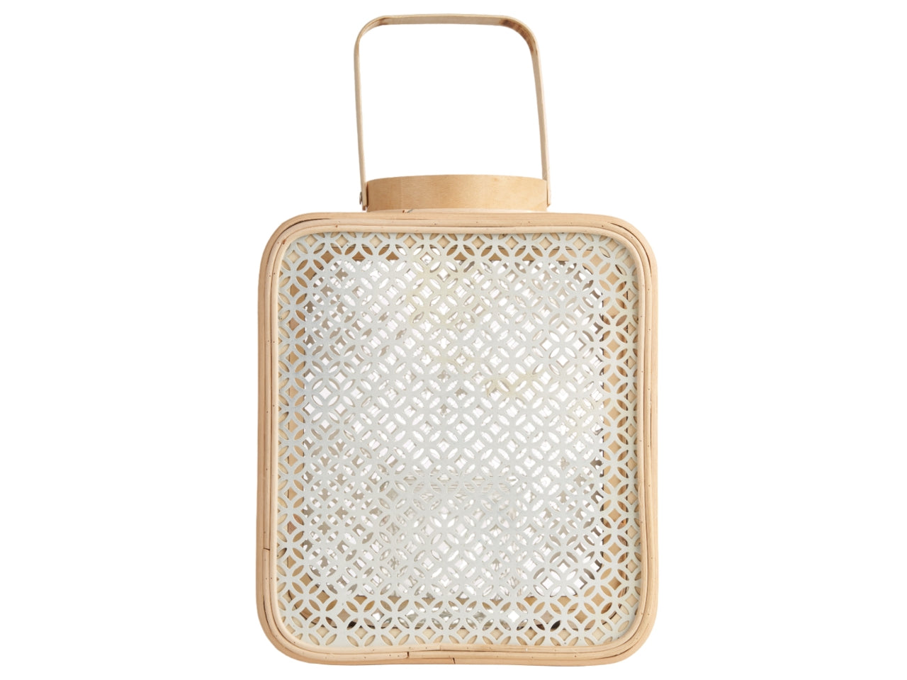 Lanterna in rattan e metallo vintage naturale e bianco per candele 24,5x19x32 cm - Arpimex