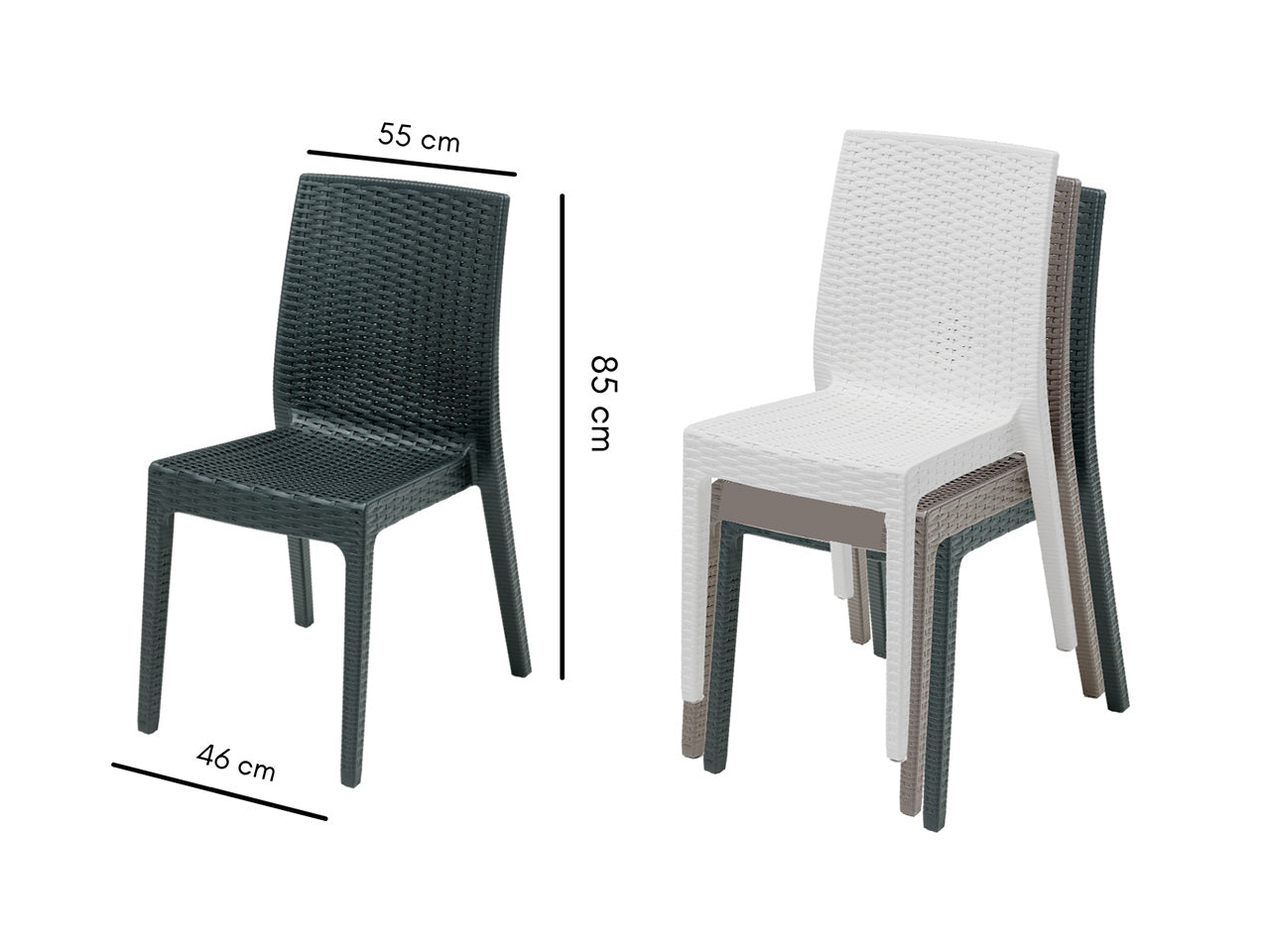 Sedia selene simil rattan antracite 55X46X85CM