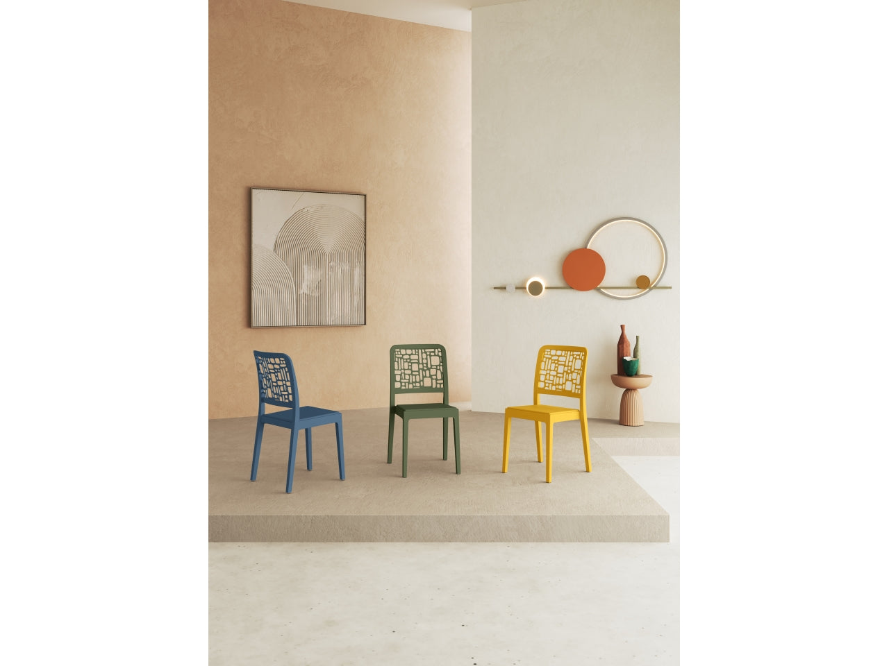 Sedia da esterno in plastica giallo senape Medea 51x46x88 cm - Areta