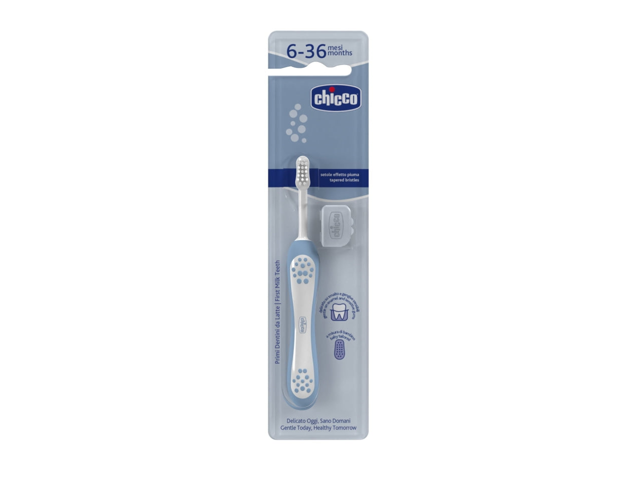 Spazzolino primi denti Oral Care Chicco con setole ultra morbide e impugnatura ergonomica azzurro, 6-36 mesi