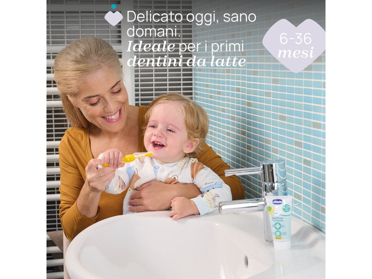 Spazzolino primi denti Oral Care Chicco con setole ultra morbide e impugnatura ergonomica azzurro, 6-36 mesi