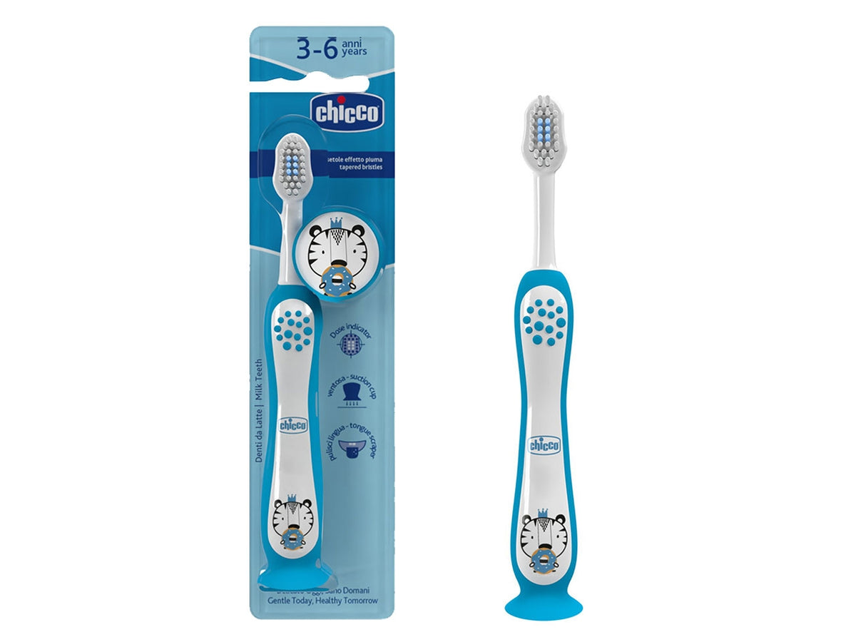 Spazzolino Hippo Oral Care Chicco con setole ultra sottili e impugnatura ergonomica azzurro, 3-6 anni