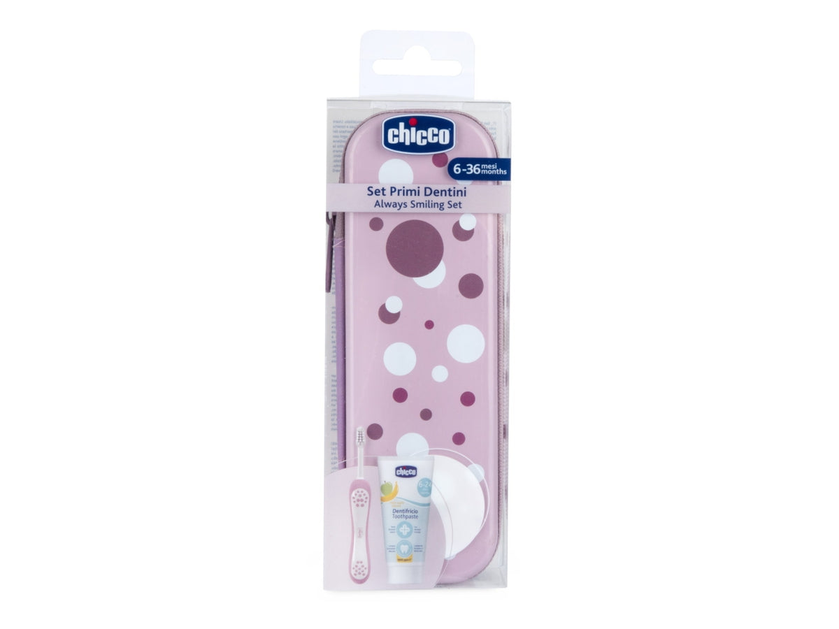 Astuccio Oral Care Chicco per igiene orale fuori casa con spazzolino e dentifricio, colore lilla, 6 + mesi
