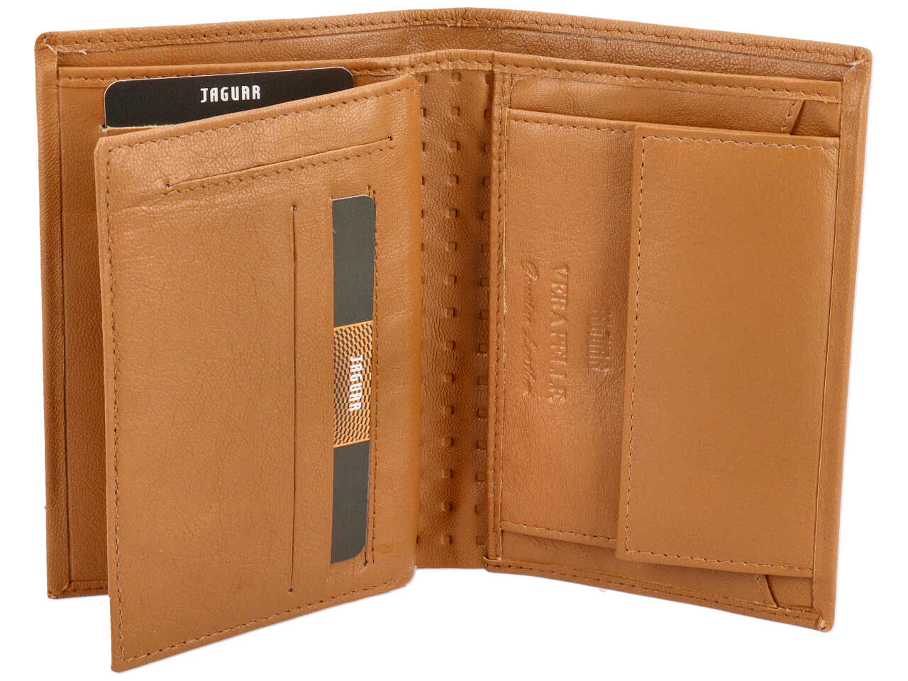 Portafoglio da uomo in pelle ocra con motivo a quadri, chiusura a libro, 9,5x13 cm - Jaguar