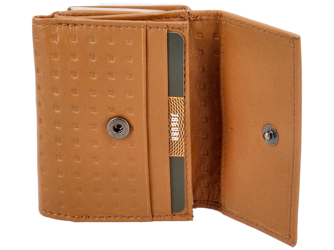 Portafogli da uomo in pelle ocra con decoro a rilievo, 9,7x7 cm - Jaguar