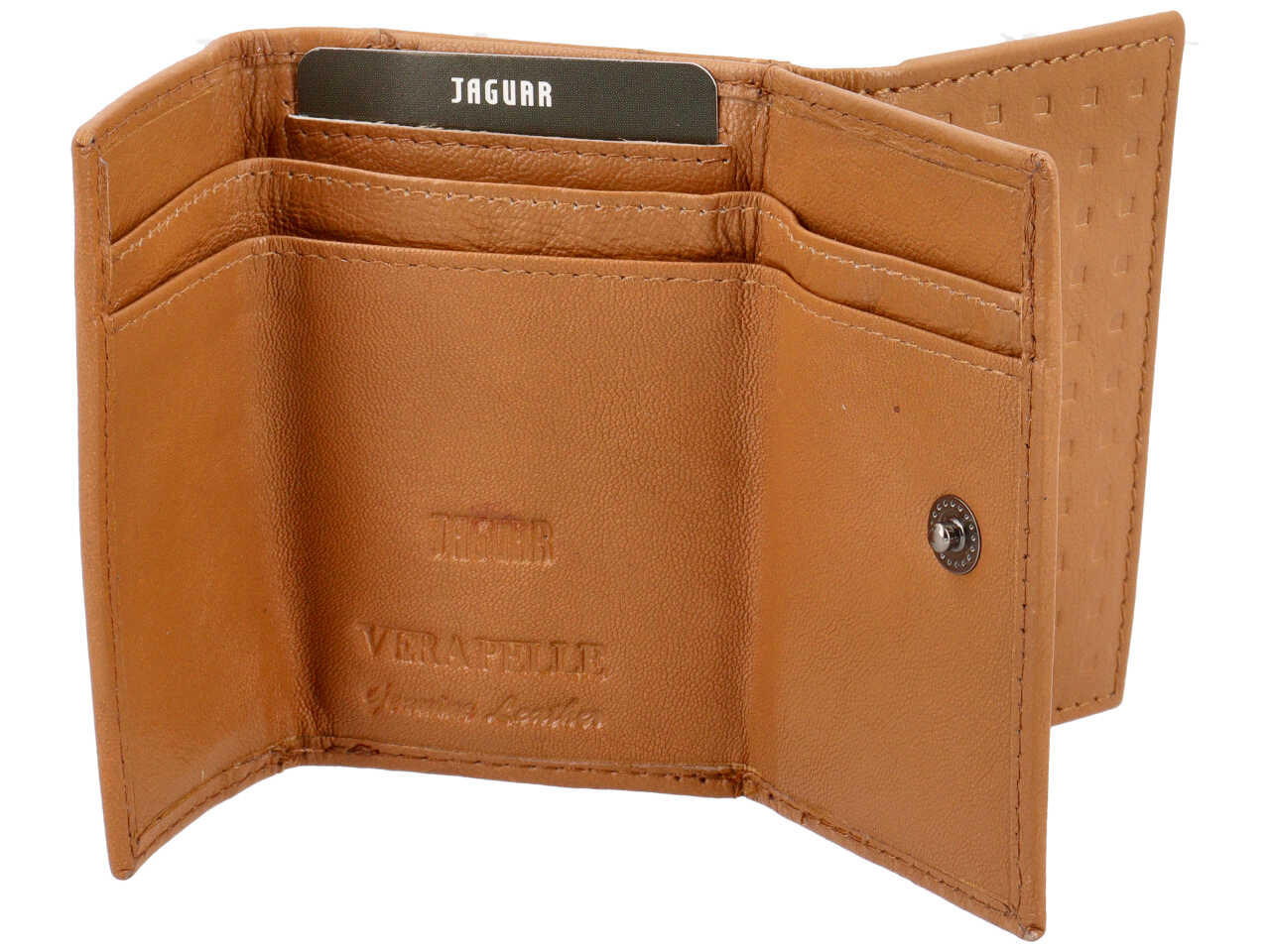 Portafogli da uomo in pelle ocra con decoro a rilievo, 9,7x7 cm - Jaguar