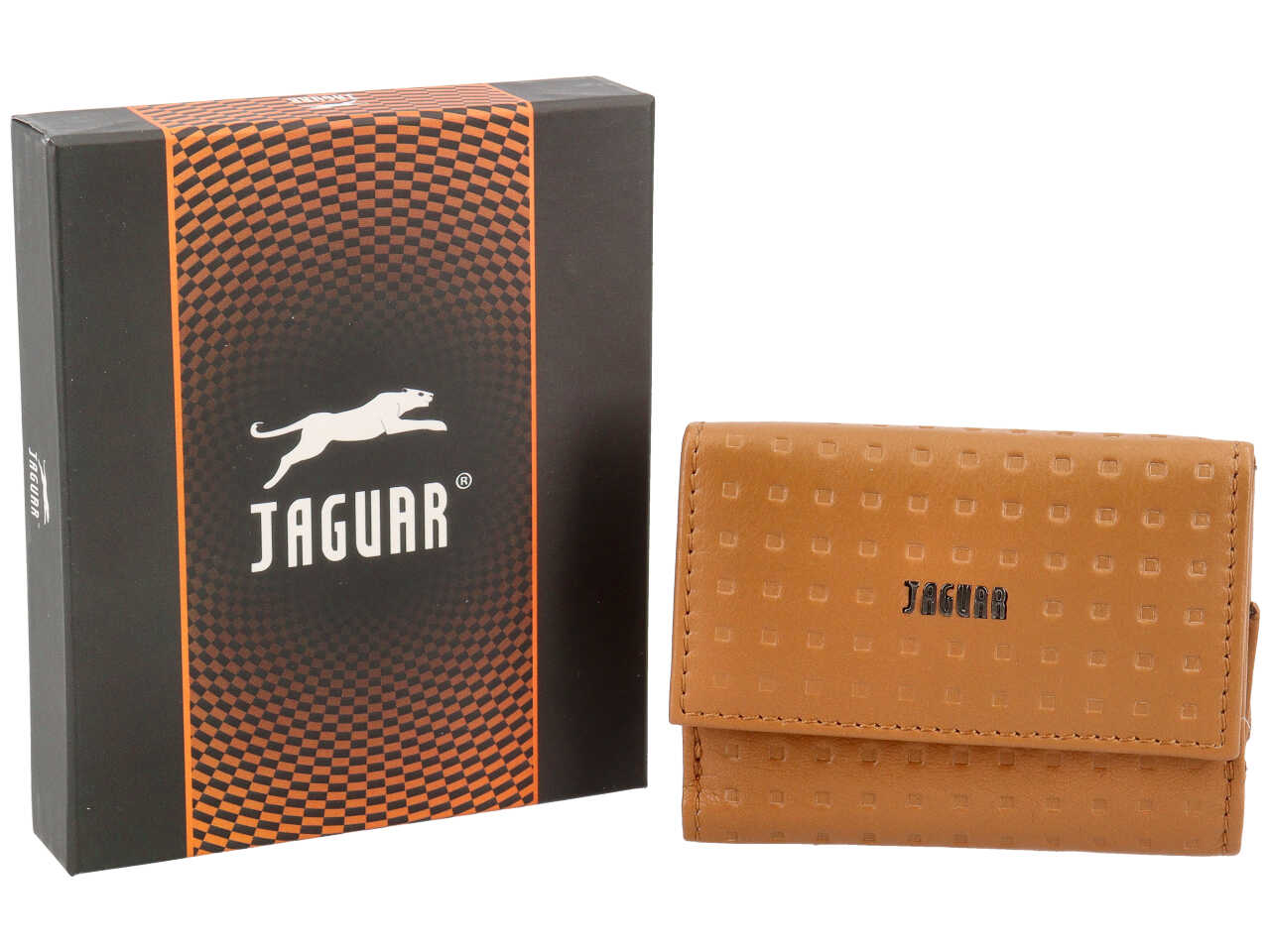 Portafogli da uomo in pelle ocra con decoro a rilievo, 9,7x7 cm - Jaguar